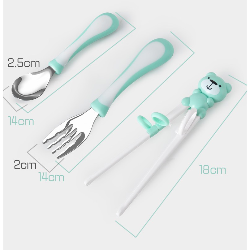 Bộ Thìa Đũa Tập Ăn Cho Bé, Combo Bộ Ba Món Thìa, Đũa, Dĩa Cao Cấp Mee Baby, Hàng Chính Hãng