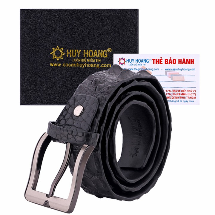Dây nịt nam da cá sấu Huy Hoàng nguyên con 4P bát gài màu đen HP4847