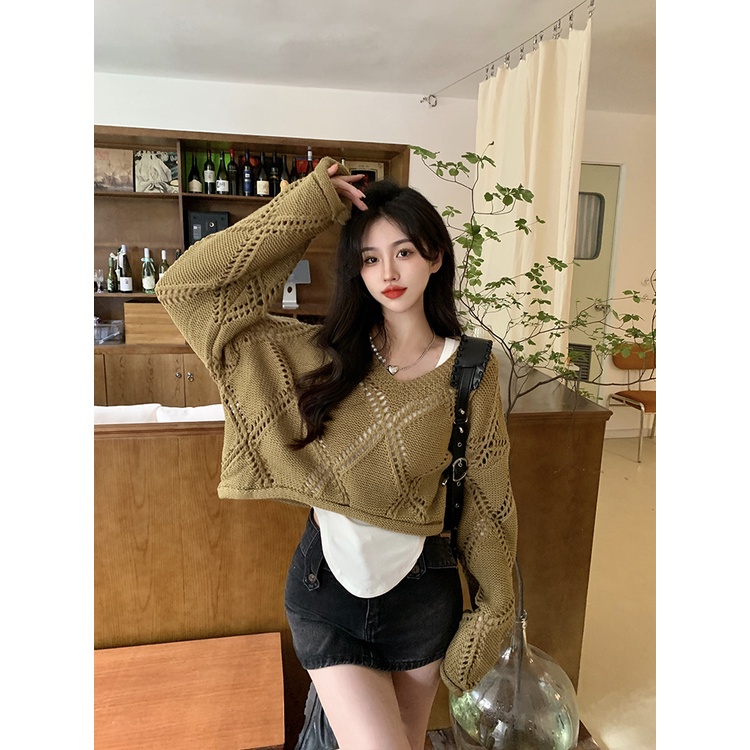 DUNEA Áo Sweater Dệt Kim Tay Dài Và Áo Camisole Đơn Giản Cổ Điển Hàn Quốc Cho Nữ