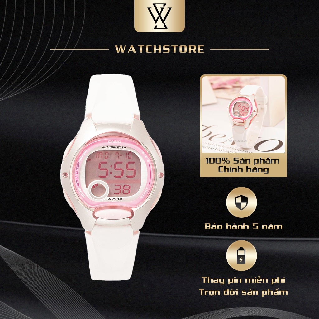 Đồng Hồ Điện Tử Cho Bé Gái Casio WATCHSTORE LW-200-7AVDF Thiết Kế Mặt Kính Tròn 35mm, Dây Và Vỏ Nhựa Bền Bỉ