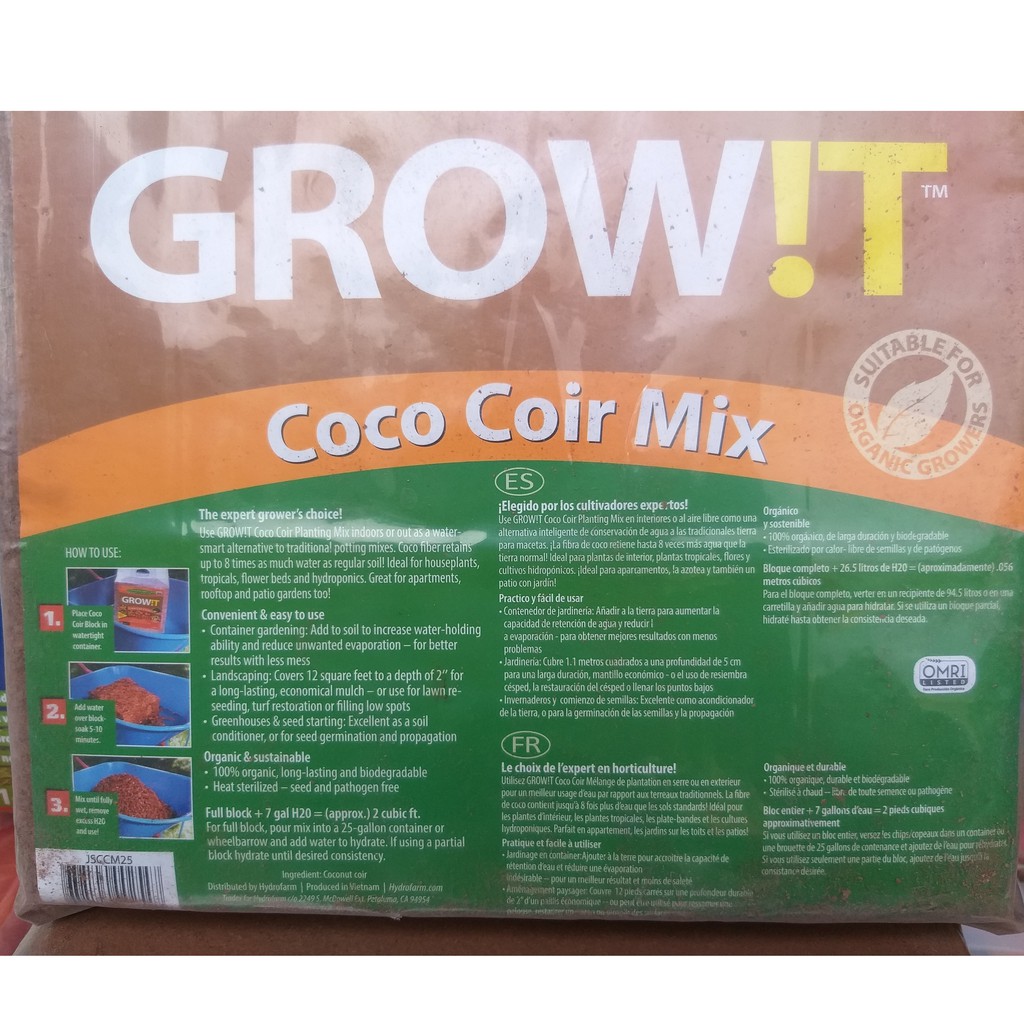 Mụn xơ dừa GROW!T CoCo Coir Mix - Grow !T Hàng xuất khẩu Châu Âu, Mỹ, Canada - Giá thể trồng cây