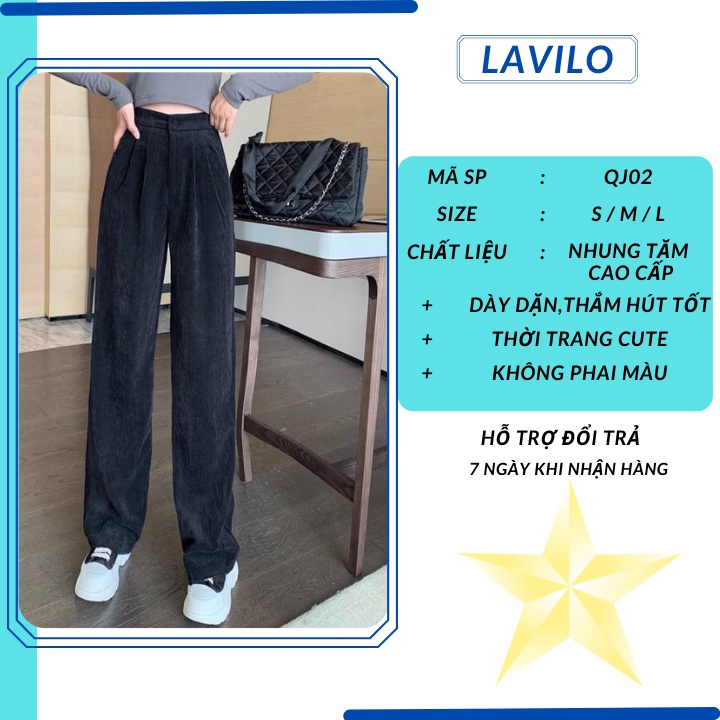Quần ống rộng nữ nhung tăm lưng cao dáng suông bigsize QT02 LAVILO
