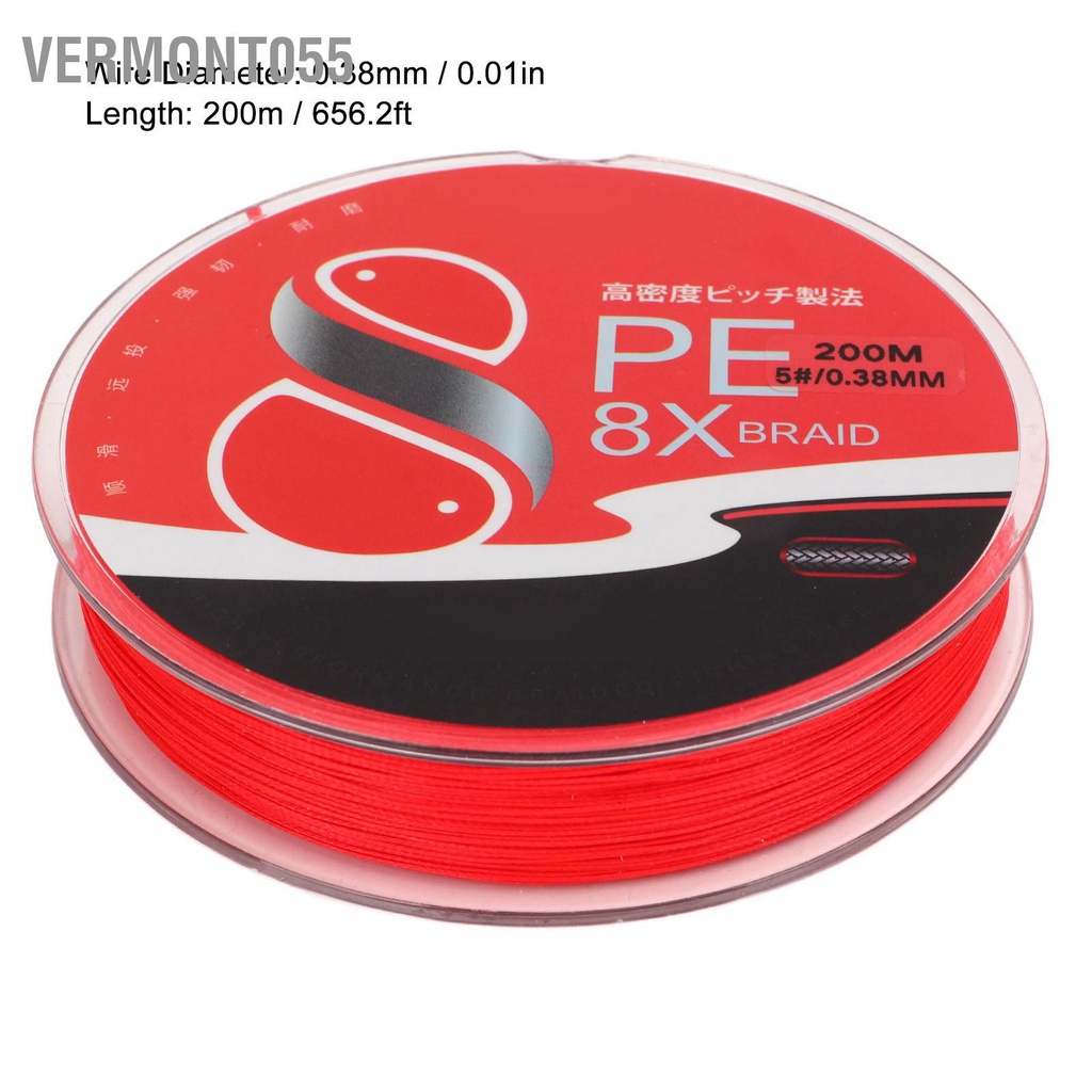 Có thể bán buôn 200m Dây câu Fly PE 8 sợi bện Màu đỏ Độ mịn cao cho nước ngọt Vermont055 Hàng giao ngay