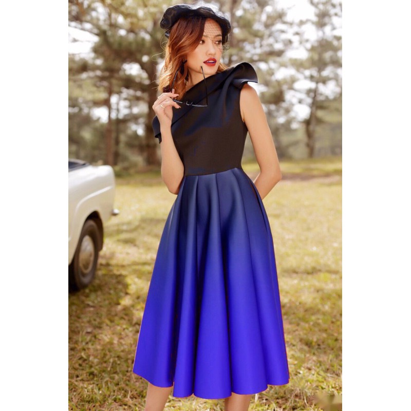 ĐẦM XOÈ LỆCH VAI PHỐI MÀU OMBRE