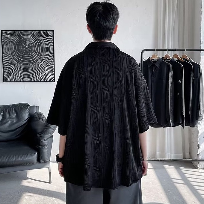 Áo Sơ Mi Ngắn Tay Màu Trơn Họa Tiết Kẻ Sọc Thời Trang Mùa Hè Hàn Quốc Cho Nam Và Nữ