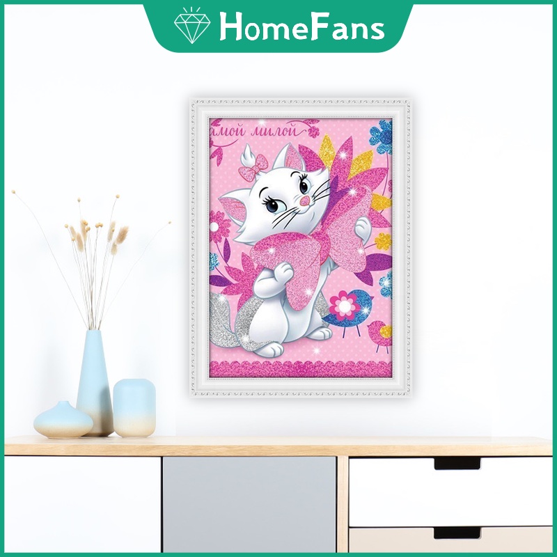 DISNEY Tranh Đính Đá 5D Tự Làm Hình Mèo Marie 40x50cm Trang Trí Tường Nhà