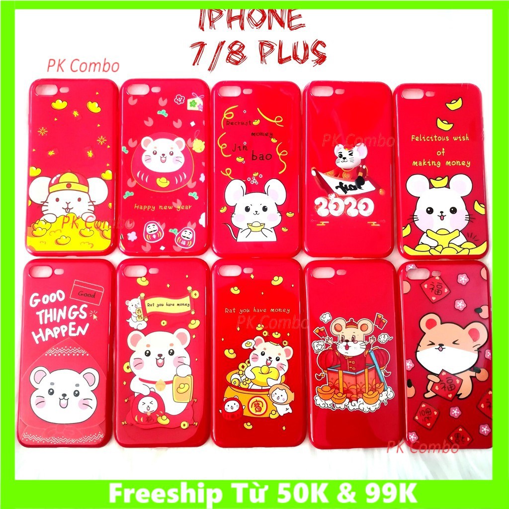 Ốp lưng đỏ tết con chuột 2020 (canh tí) Iphone 7 plus 8 Plus dẻo đỏ may mắn