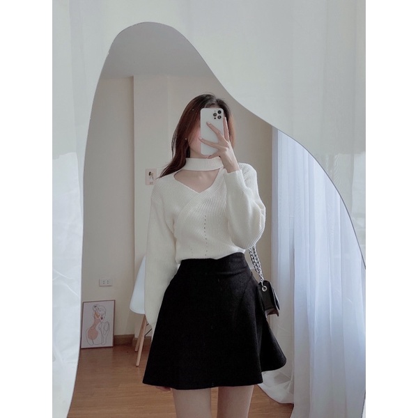 SELLI SHIRT - áo len khoét cổ tinh tế