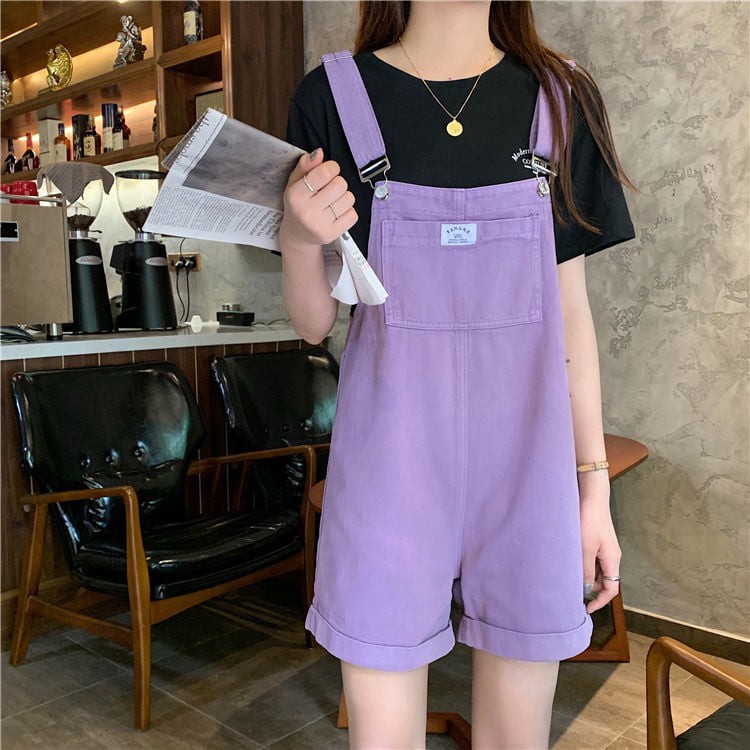 (ORDER) Quần yếm short ulzzang ống rộng chất denim thời trang xinh xắn mùa hè ulzzang đen và tím