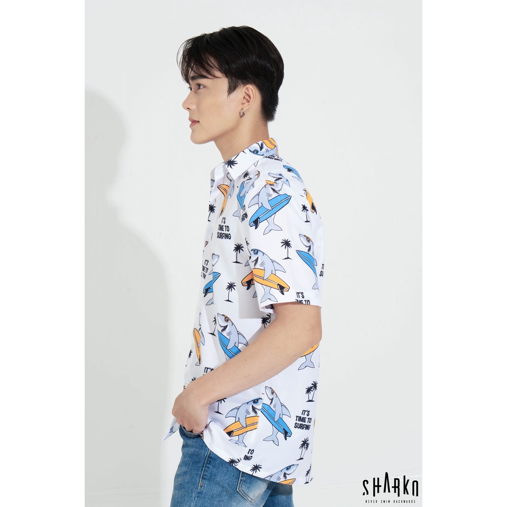 Áo sơ mi nam họa tiết SHARKO - SURFING SHARK, vải lụa thoáng mát, không nhăn, form rộng - GNN01 | BigBuy360 - bigbuy360.vn