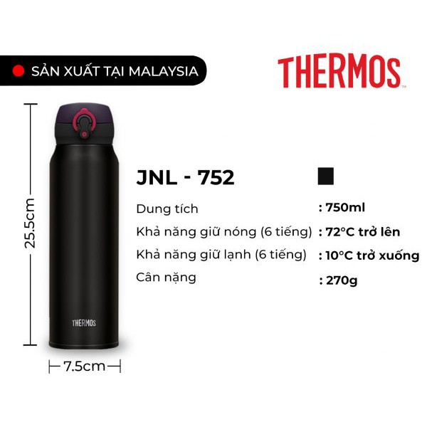 Bình giữ nhiệt Thermos nút bấm JNL-752 750ml màu đen