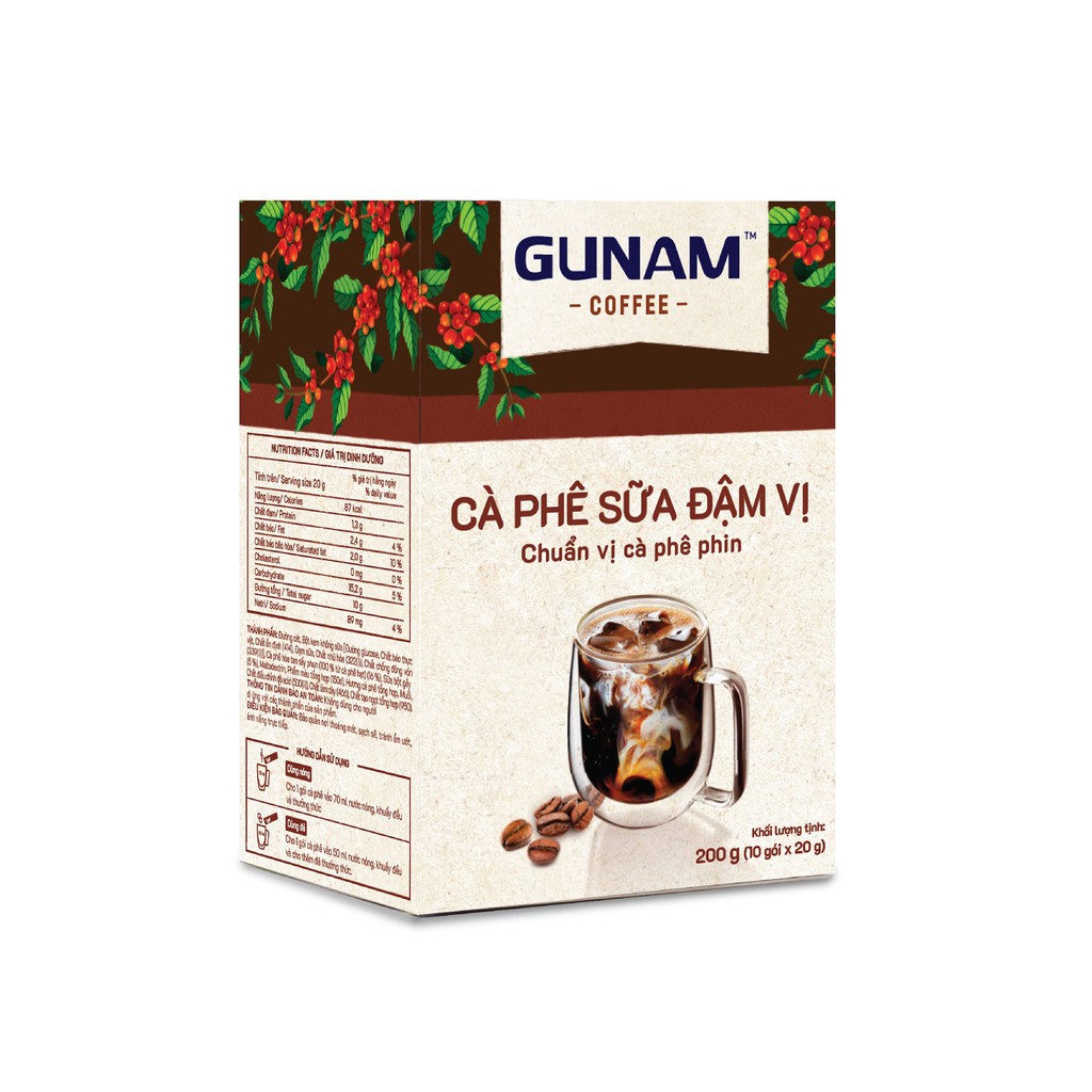 Cà phê hòa tan GUNAM đậm vị cà phê (hộp 10 gói x 20g)