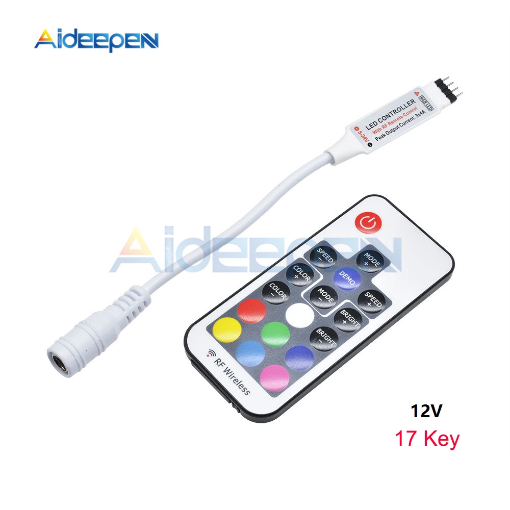 Công tắc đèn LED RGB IR RF 5V 12V SDM3528 điều khiển không dây với 3/17/24 phím tuỳ chọn