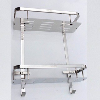 Kệ chữ nhật inox 2 tầng hàng chuẩn inox sus 304 (kèm miếng dán không phải khoan tường) nan R