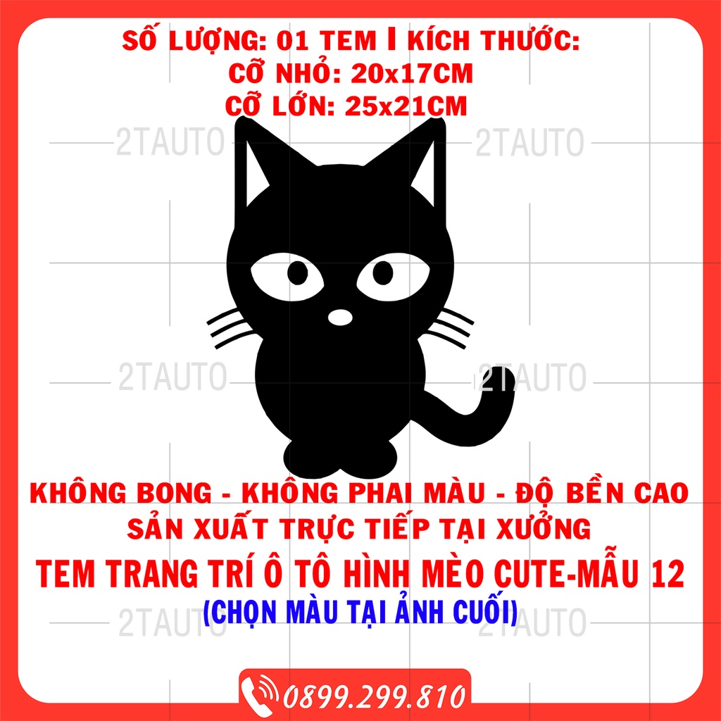 Tem decal HÌNH CON MÈO dán xe nhiều kích thước, chống thấm nước, logo CHÚ MÈO dán trang trí ô tô xe hơi - MẪU 12