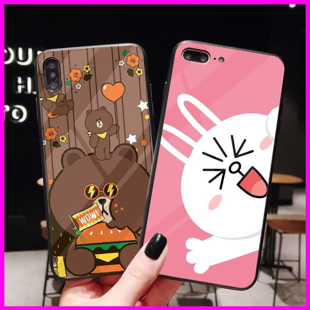 ỐP IPHONE - ỐP KÍNH - M305 Gấu Brown Thỏ Cony