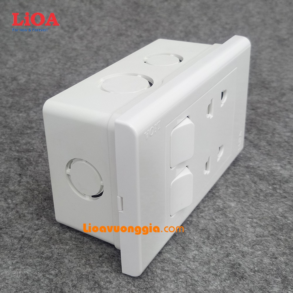 Combo ổ cắm điện đôi 2 chấu 16A 3520W + 2 công tắc điện LiOA - Âm tường