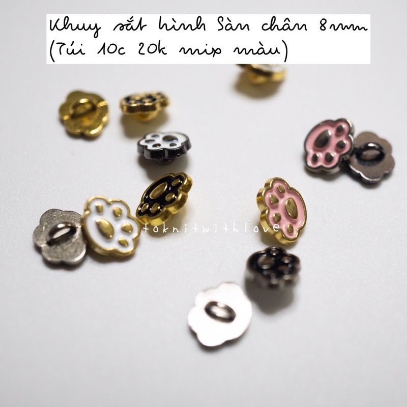 Khuy sắt hình bàn chân size 8mm (1 túi 10c mix màu)