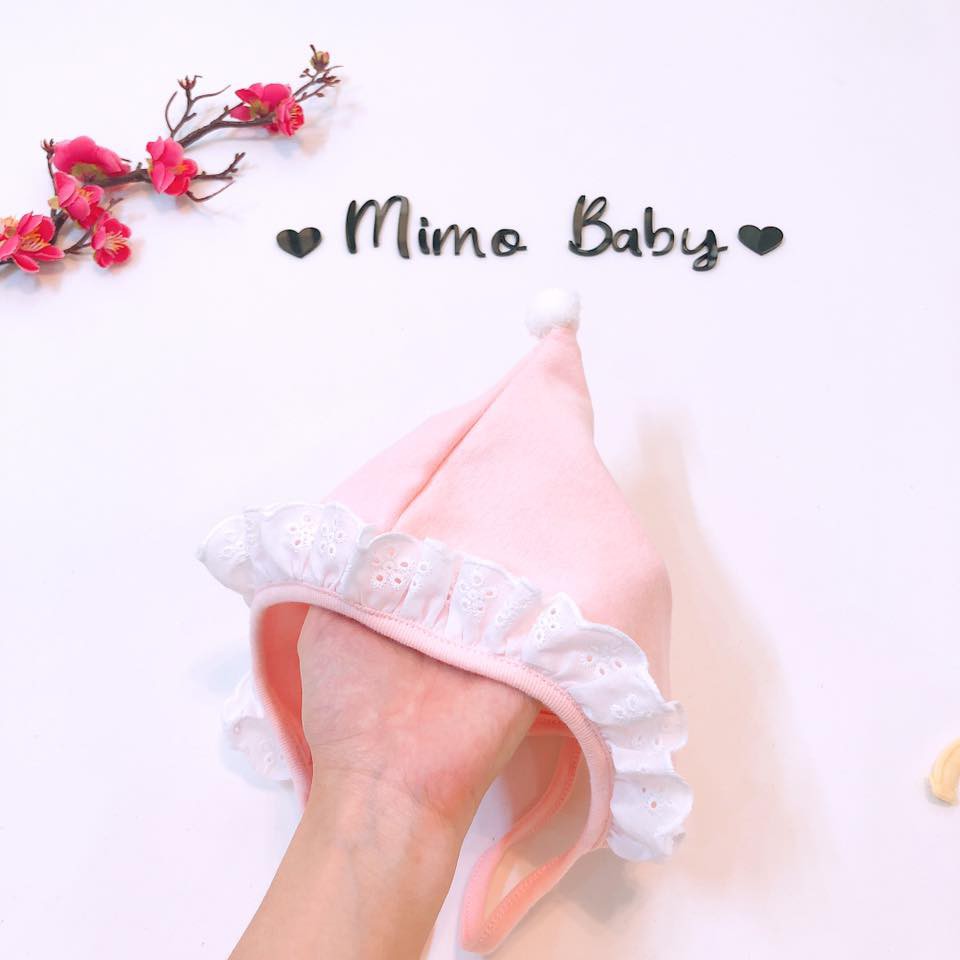 Mũ cotton cho bé dáng chóp viền ren (0-12m)