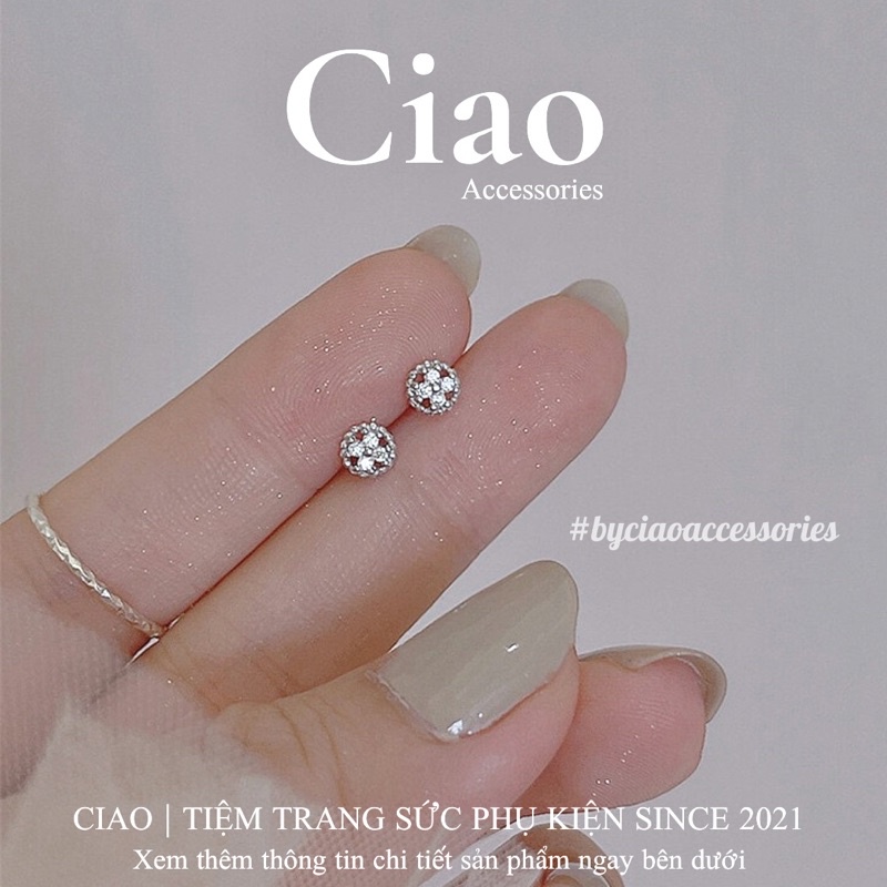 [HOẢ TỐC 1H] Khuyên tai/ Bông tai mạ bạc S925 thiết kế hoạ tiết đính đá Gwen Tiny Ciao