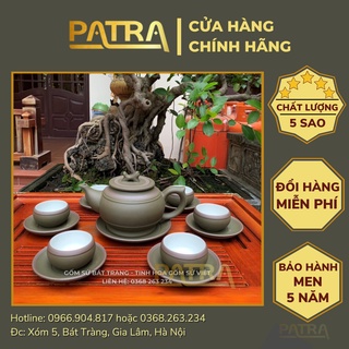 Bộ ấm chén uống trà cao cấp , bộ ấm trà bát tràng - trường sa trống đai xanh