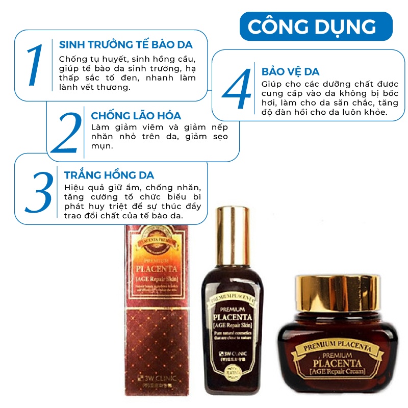 Bộ dưỡng da - Set dưỡng trắng da tinh chất Nhau Thai Cừu 3W Clinic Hàn Quốc [Serum+Kem Dưỡng]