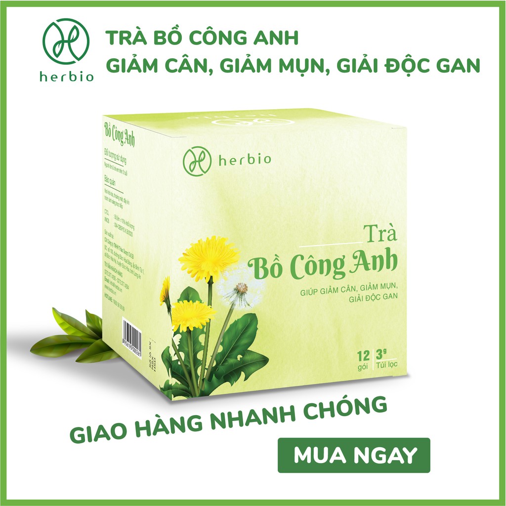 Trà thảo dược Bồ Công Anh Herbio - giúp giảm cân, giảm mụn, mát gan giải độc , hộp 12 gói