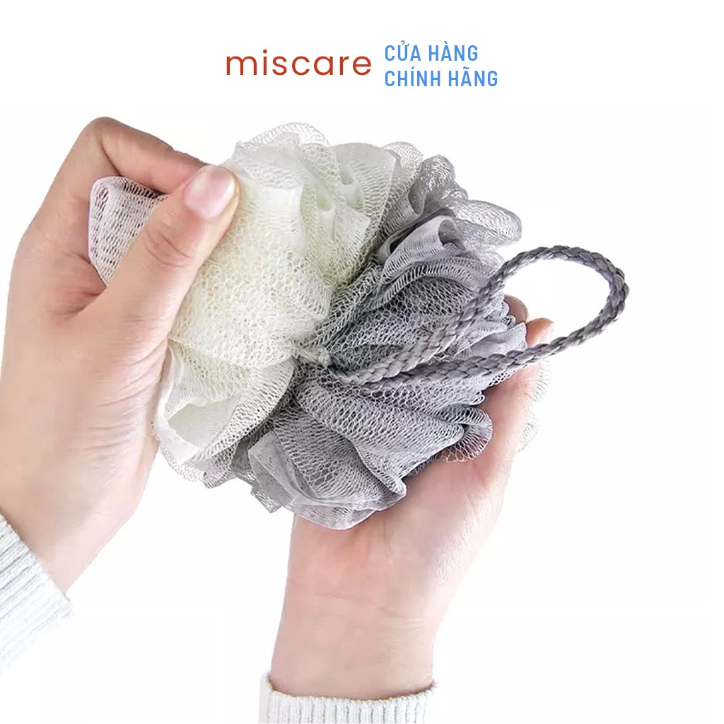 Bông tắm Miscare pha màu, chất vải lưới PE mềm mại, tạo bọt tốt