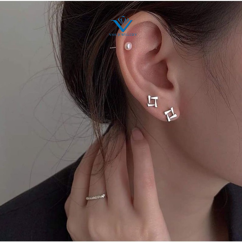 Khuyên tai bạc khuyên chong chóng ba bốn cánh đơn giản dễ thương Van Jewelry V10081