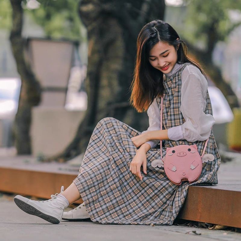 Túi Handmade, Túi Tự Đan Handmade Heo Hồng  Đáng Yêu