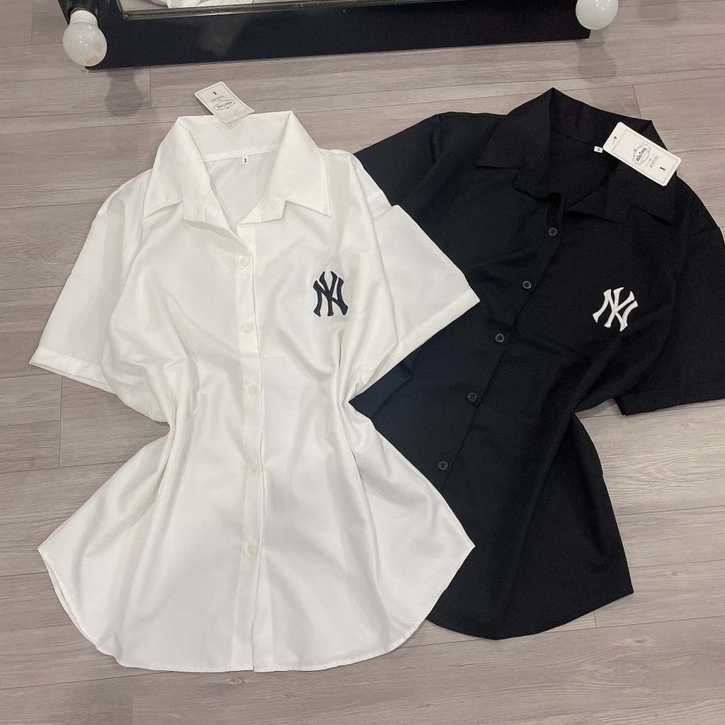 Áo sơ mi học sinh công sơ nữ bigsize có logo thêu NY, Áo kiểu bigsize nữ ngoại cỡ từ 60-100kg SMNY