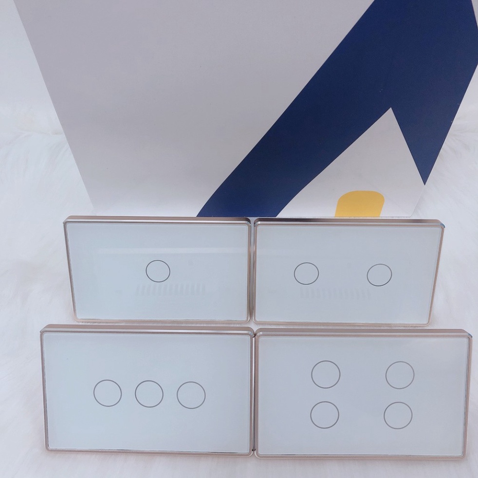 Công tắc AKIA Zigbee kính Phẳng mặt Chữ Nhật - Công tắc AKIA viền vàng, bản có Dây Nguội, Tương thích app Smart Life