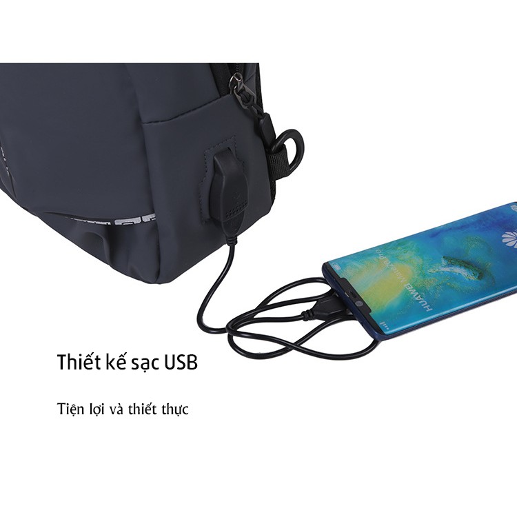 Túi đeo chéo nam cá tính vải Polyester cao cấp kháng nước, tích hợp cổng sạc USB tiện dụng