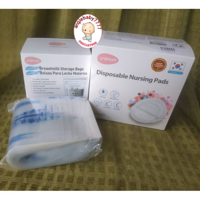 Combo 30 túi trữ + 30 miếng lót thấm sữa unimom