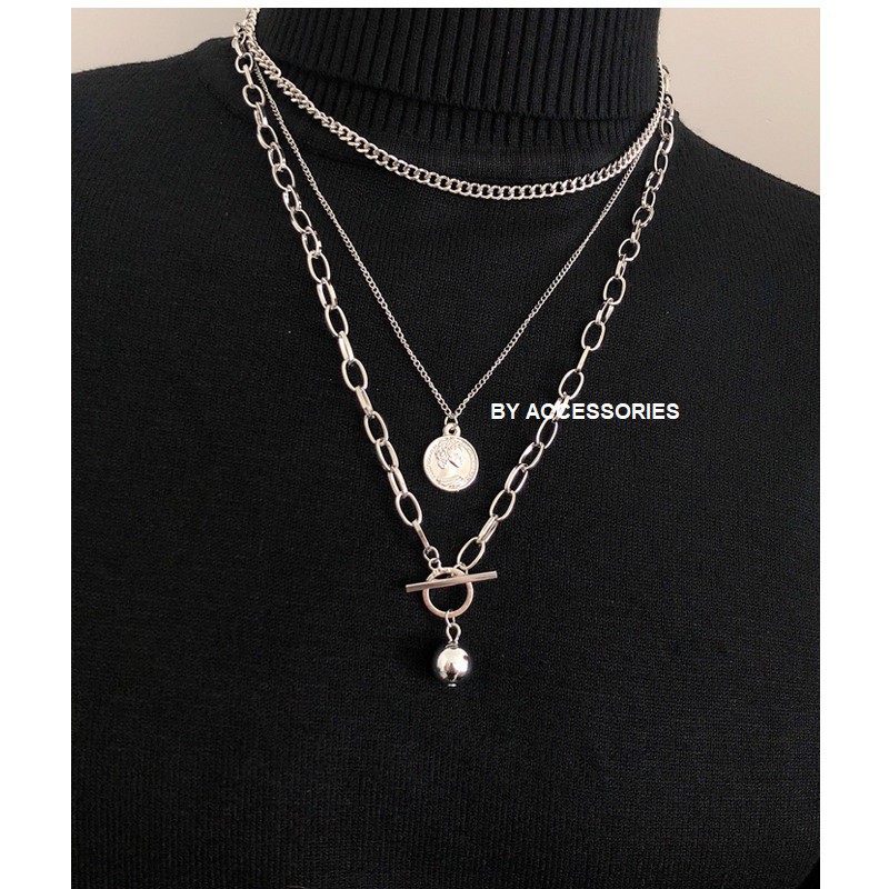 Set 3 dây chuyền titan unisex xích không gỉ cá tính