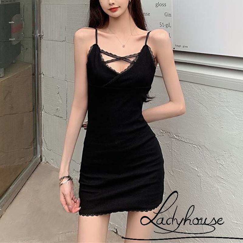 Đầm Mini Không Tay Cổ Chữ V Màu Trơn Thời Trang Mùa Hè Cho Nữ