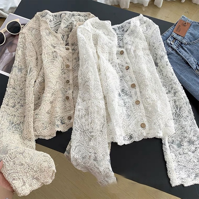 Áo Cardigan Nữ Tay Dài Phối Ren Cổ Chữ V Thời Trang