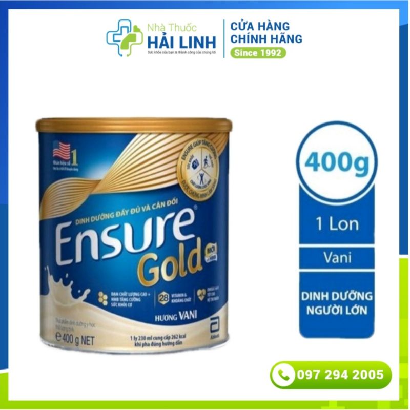 Sữa bột Ensure Gold Abbott Hương vani (HMB) ⚡ Tặng quà ⚡ Hộp 400g Dinh dưỡng đầy đủ, cân đối