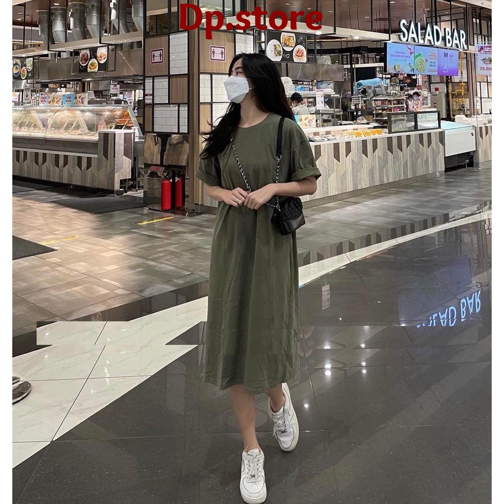 Váy suông vintage màu xanh rêu và đỏ DPS - Đầm cộc tay lỡ form rộng mặc ở nhà hay đi biển đẹp hàn quốc ulzzang