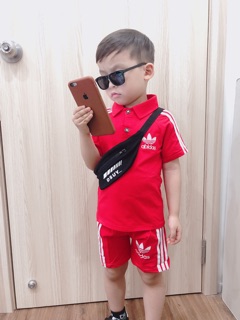 Bộ bé trai áo polo 3 sọc