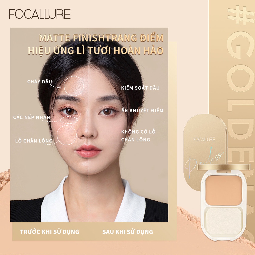 Phấn phủ Focallure Golden lâu trôi không thấy lỗ chân lông mềm mại và nhẹ 10g | BigBuy360 - bigbuy360.vn