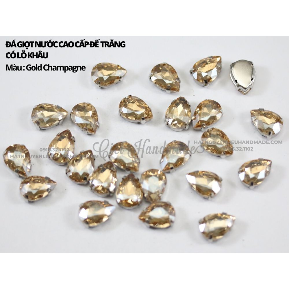 Set 10 hạt đá giọt nước cao cấp đế bạc có lỗ khâu link 1/3 Cici Handmade chuyên hạt đá hạt pha lê hạt cườm hạt trang s