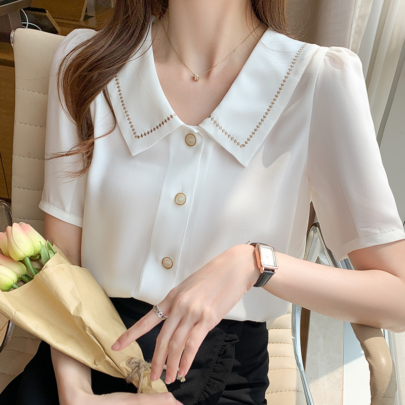 Áo sơ mi voan tay ngắn thanh lịch dành cho bạn nữ