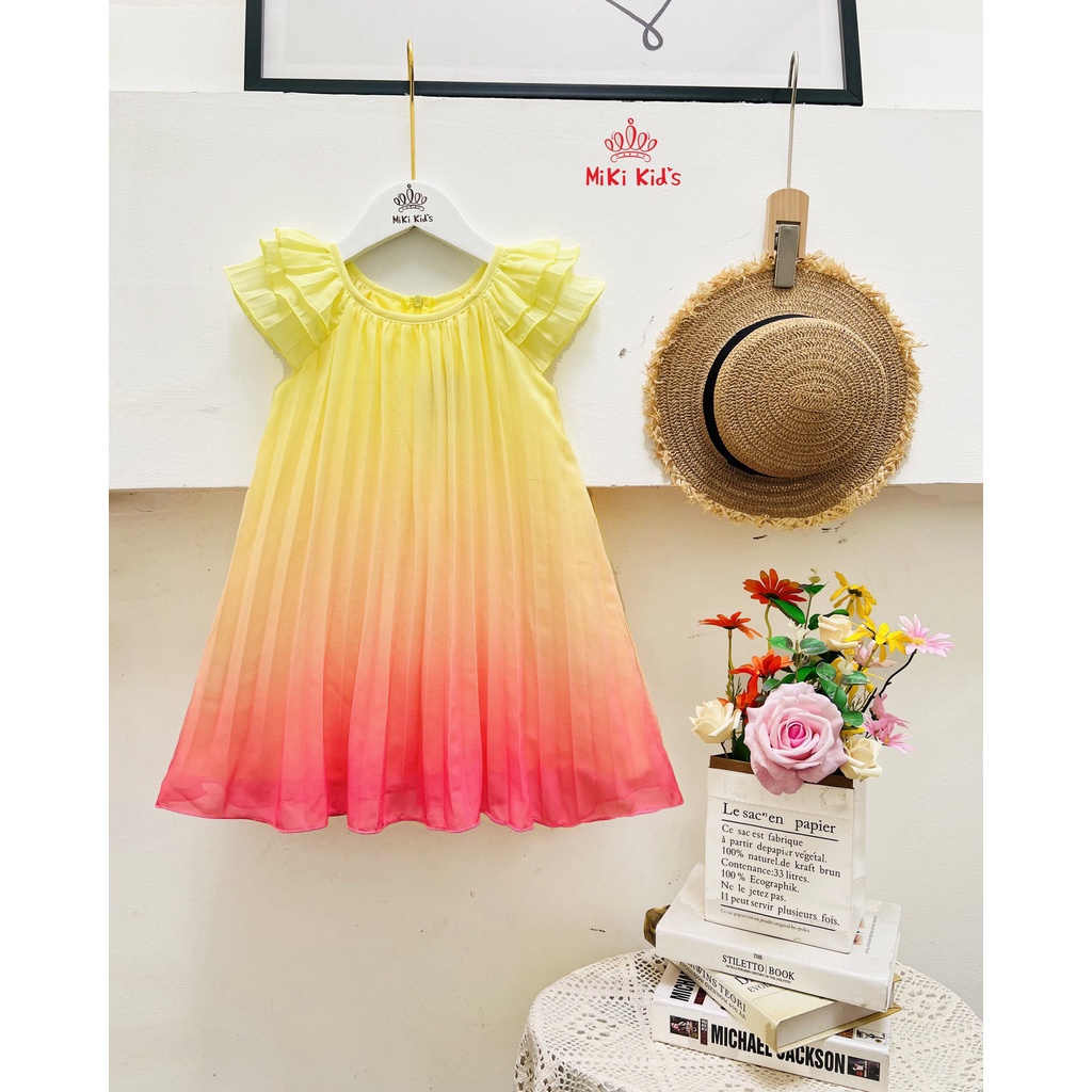 Đầm voan cho bé gái màu sắc cầu vồng size 15-30kg hàng thiết kế cao cấp