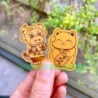 Mèo thần tài và Trâu vàng Tân Sửu mạ vàng 24k rước lộc vào nhà - đêm lại may mắn tài lộc - HÀNG CÓ LỚP KEO DÁN