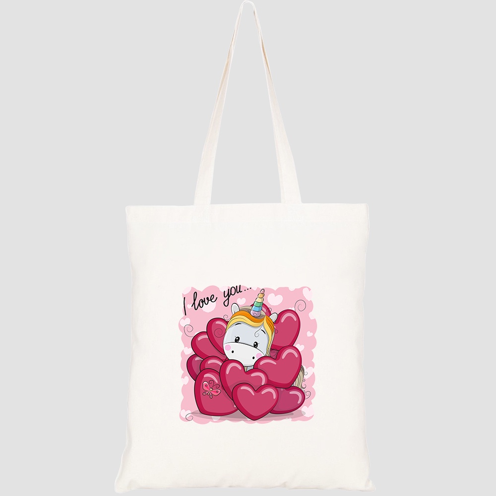 Túi vải tote canvas HTFashion in hình valentine card cute cartoon unicorn HT456