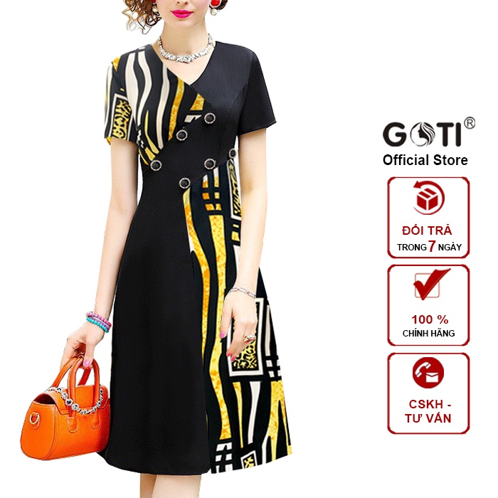 Đầm Trung Niên Sang Trọng Cao Cấp GOTI, Thiết Kế Trẻ Trung Cho Mẹ Dáng Xòe Hoa Tay Ngắn 45~73kg 3337 | BigBuy360 - bigbuy360.vn