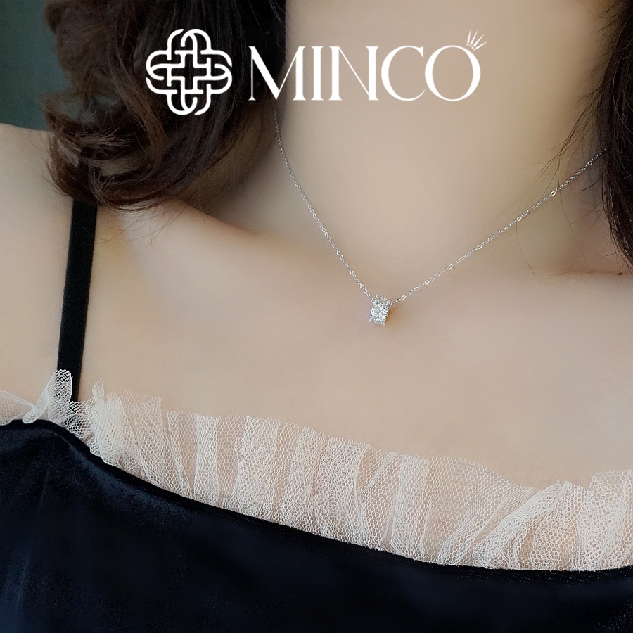 Dây chuyền nữ forever young Minco Accessories vòng cổ nữ màu gold 18k mặt trụ đính full đá phụ kiện trang sức xinh DT49