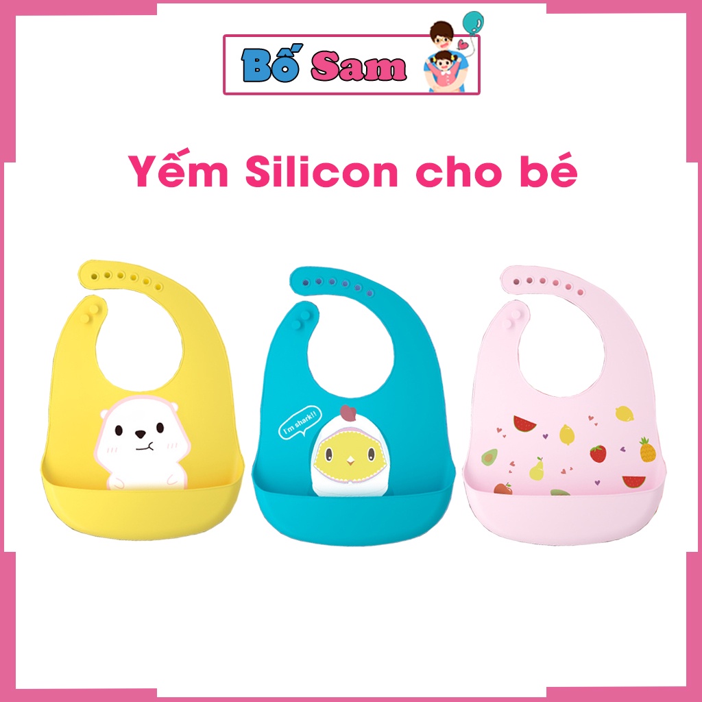 Yếm ăn dặm cho bé silicon có máng chống thấm hình thú siêu đáng yêu Shop Bố Sam