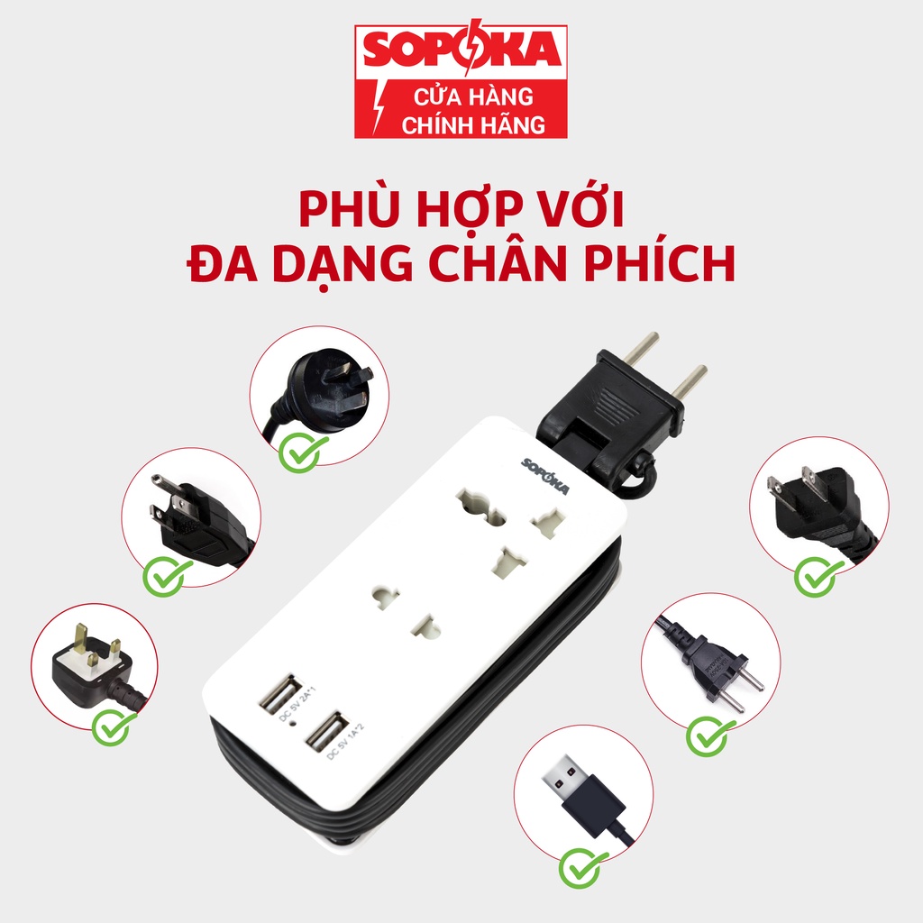 Ổ cắm điện ổ điện thông minh SOPOKA Q2U Q4U tích hợp cổng USB tiện lợi